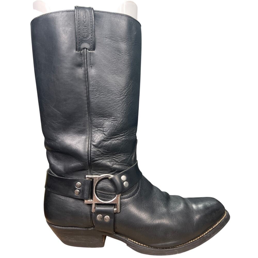 Boulet Men's Black Leather Wide Harness Biker Boots Size 10 E